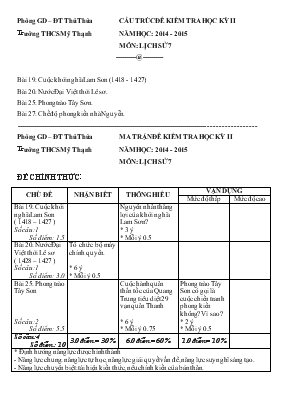 Đề kiểm tra học kỳ II năm học 2014 - 2015 môn lịch sử 7